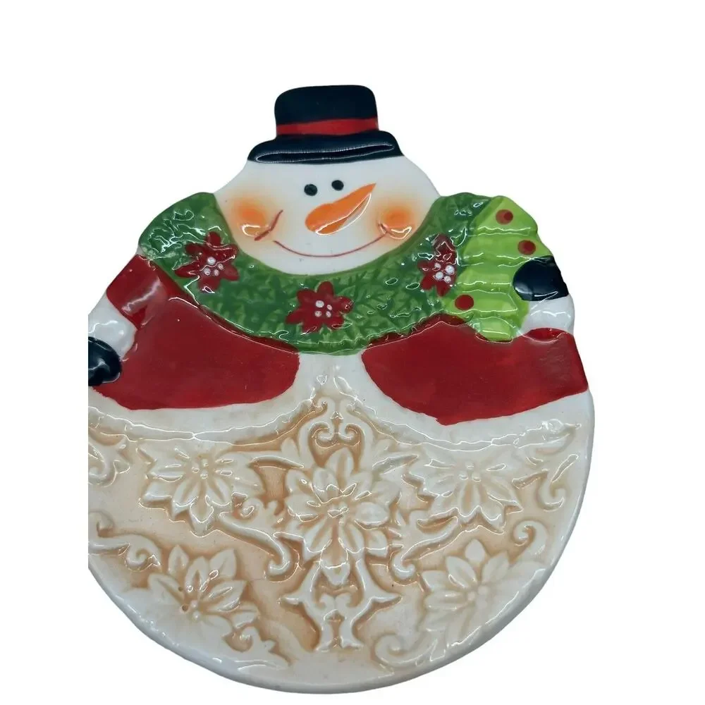 Snowman Salt and Pepper Shaker Set of 3 w/Tray Ceramic Christmas Holiday Decor